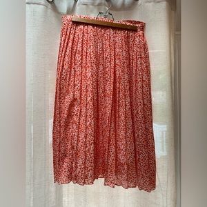 Jcrew red poppy print pleated midi skirt